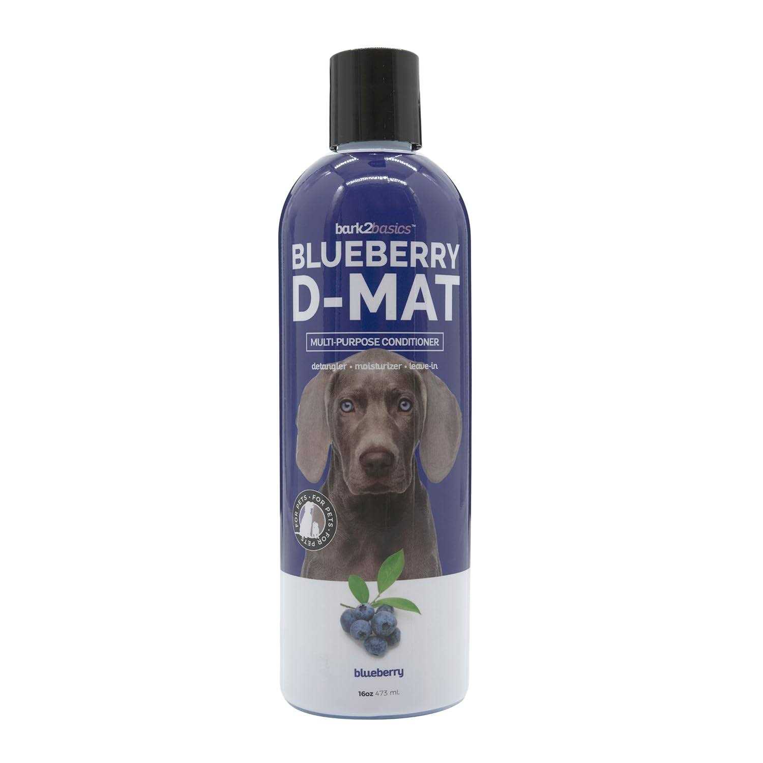 Bark2Basics Blueberry D-Mat Dog Conditioner, 16 oz Natural Ingredients, Multi-Purpose, Static Eliminating, Loosens Tough Mats and Tangles