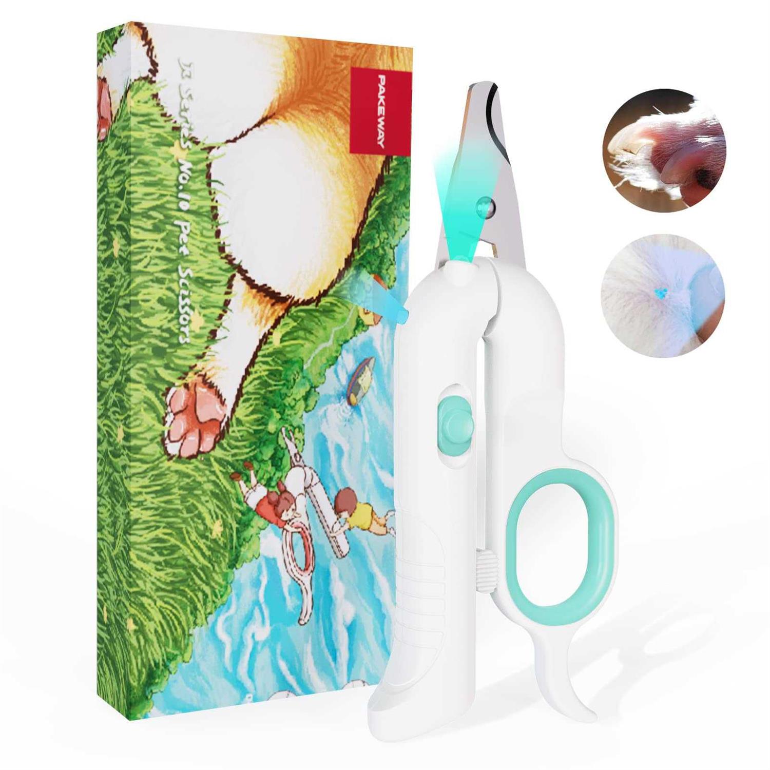 PAKEWAY Pet Nail Clipper with LED & -U-V Light Cat Claw Trimmer with Ultra Bright LED Light for Nail Bloodline to Avoid Over Cutting