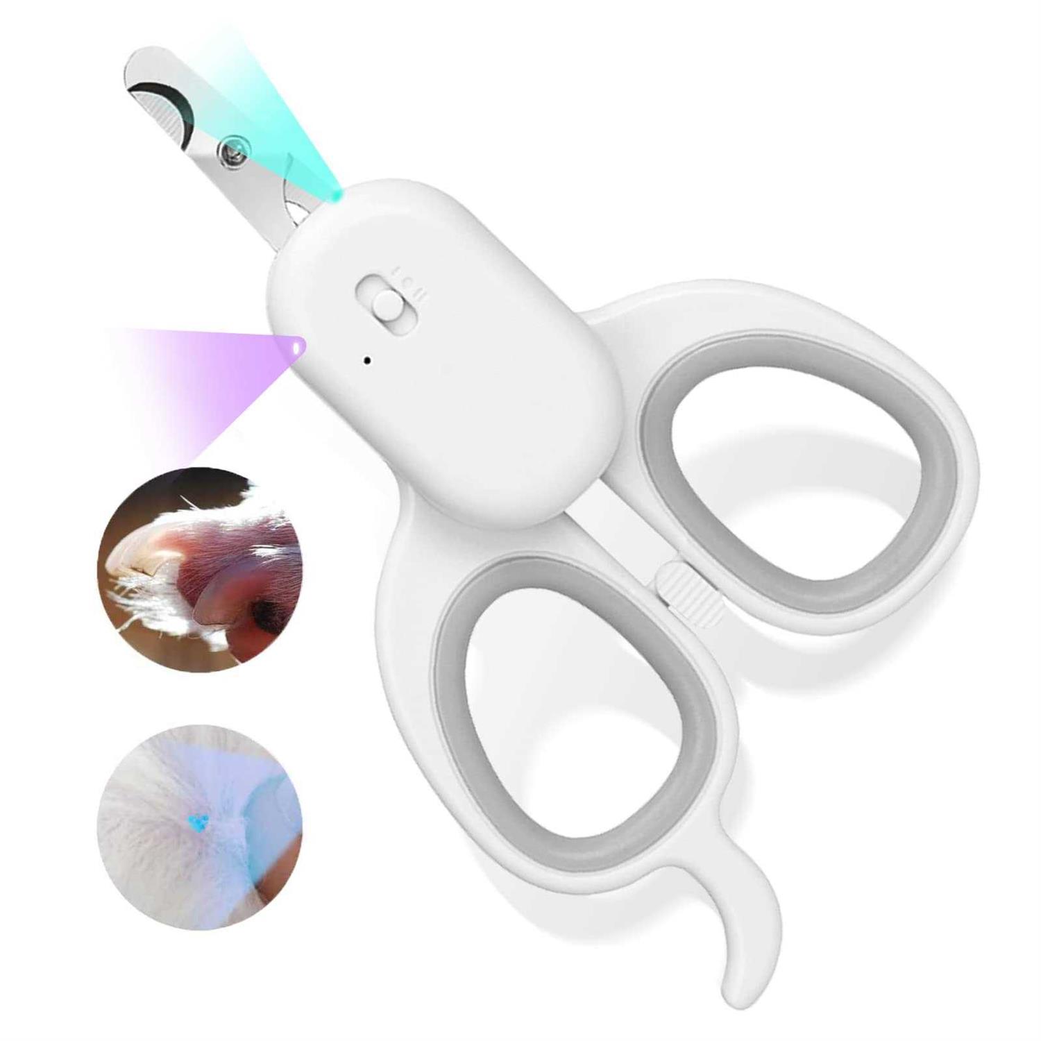 PAKEWAY Pet Nail Clipper with LED & -U-V Light Cat Claw Trimmer with Ultra Bright LED Light for Nail Bloodline to Avoid Over Cutting