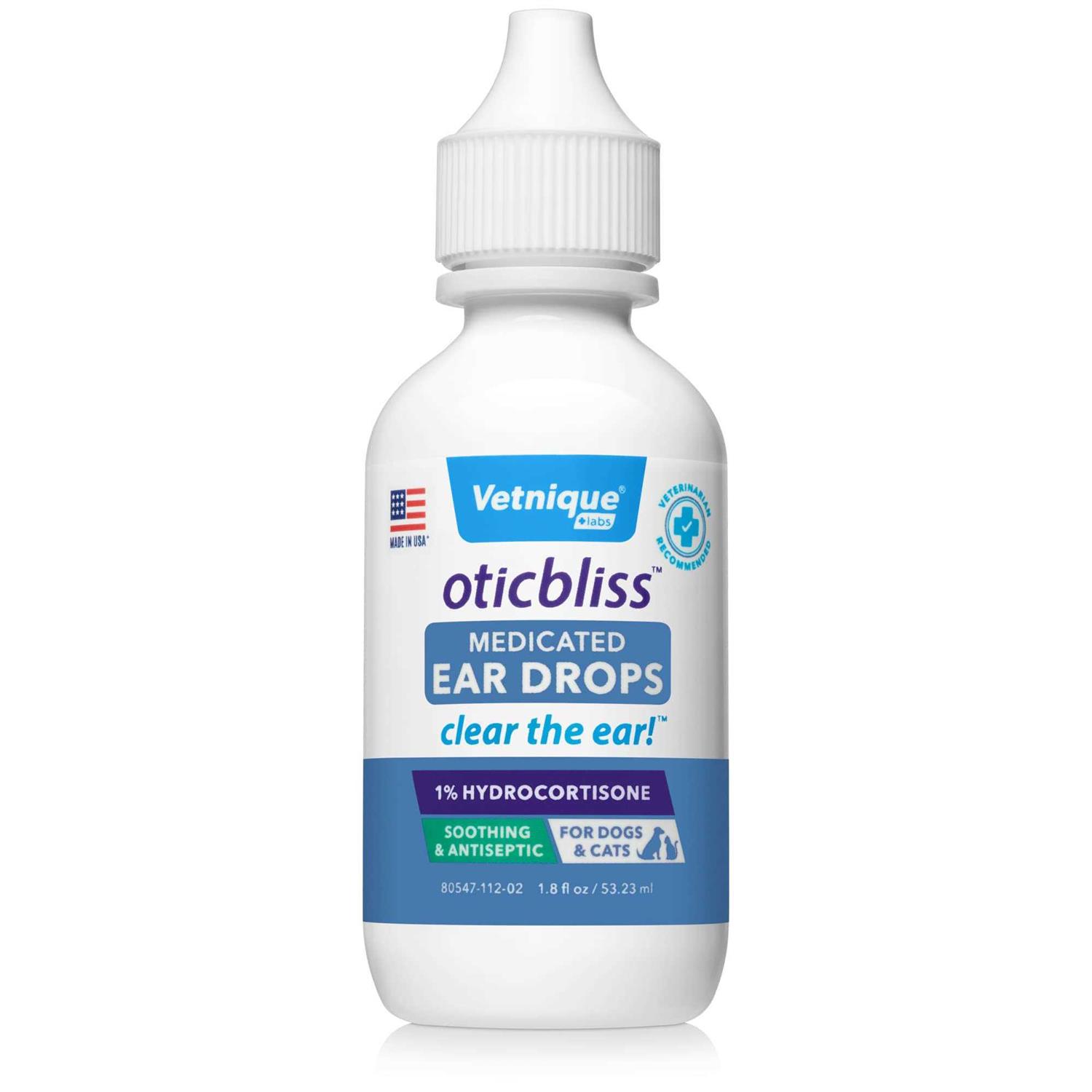 Vetnique Labs Oticbliss Medicated Ear Drops for Dogs & Cats with Hydrocortisone