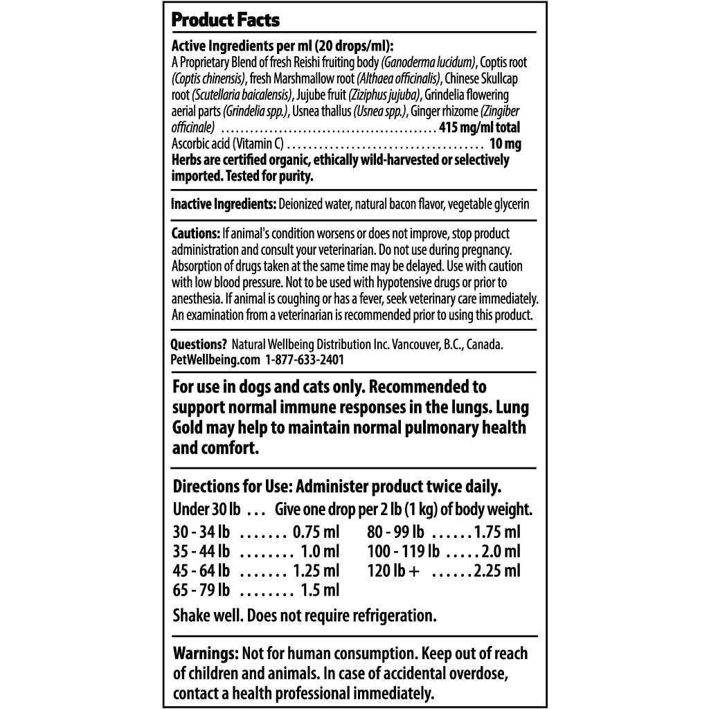Alternative view of Pet Wellbeing Lung Gold for Cats