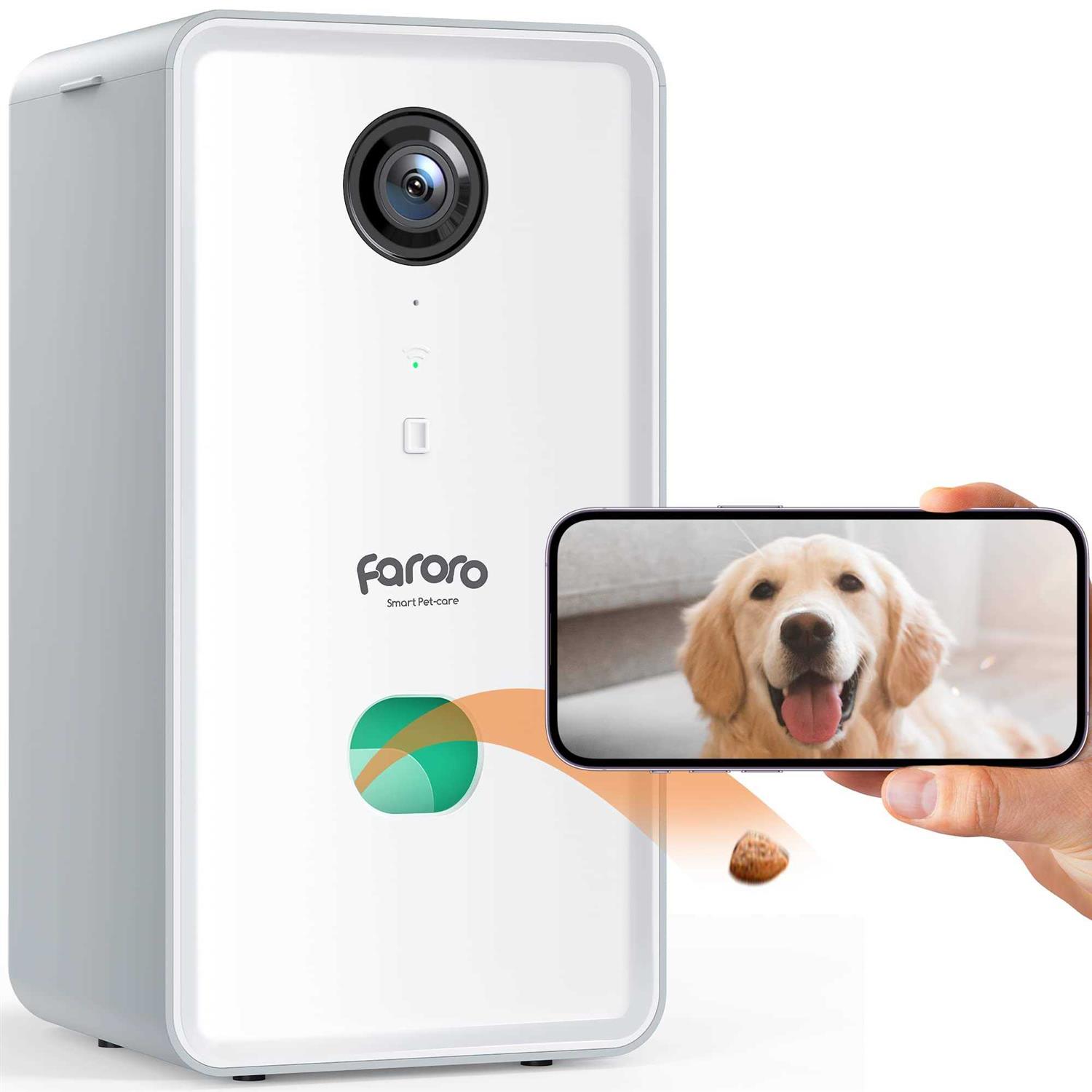 Faroro Dog Camera with Treat Dispenser, 2.4G and 5G WiFi Pet Camera with Two Way Audio and 1080P Full HD Night Vision for Treat Tossing and