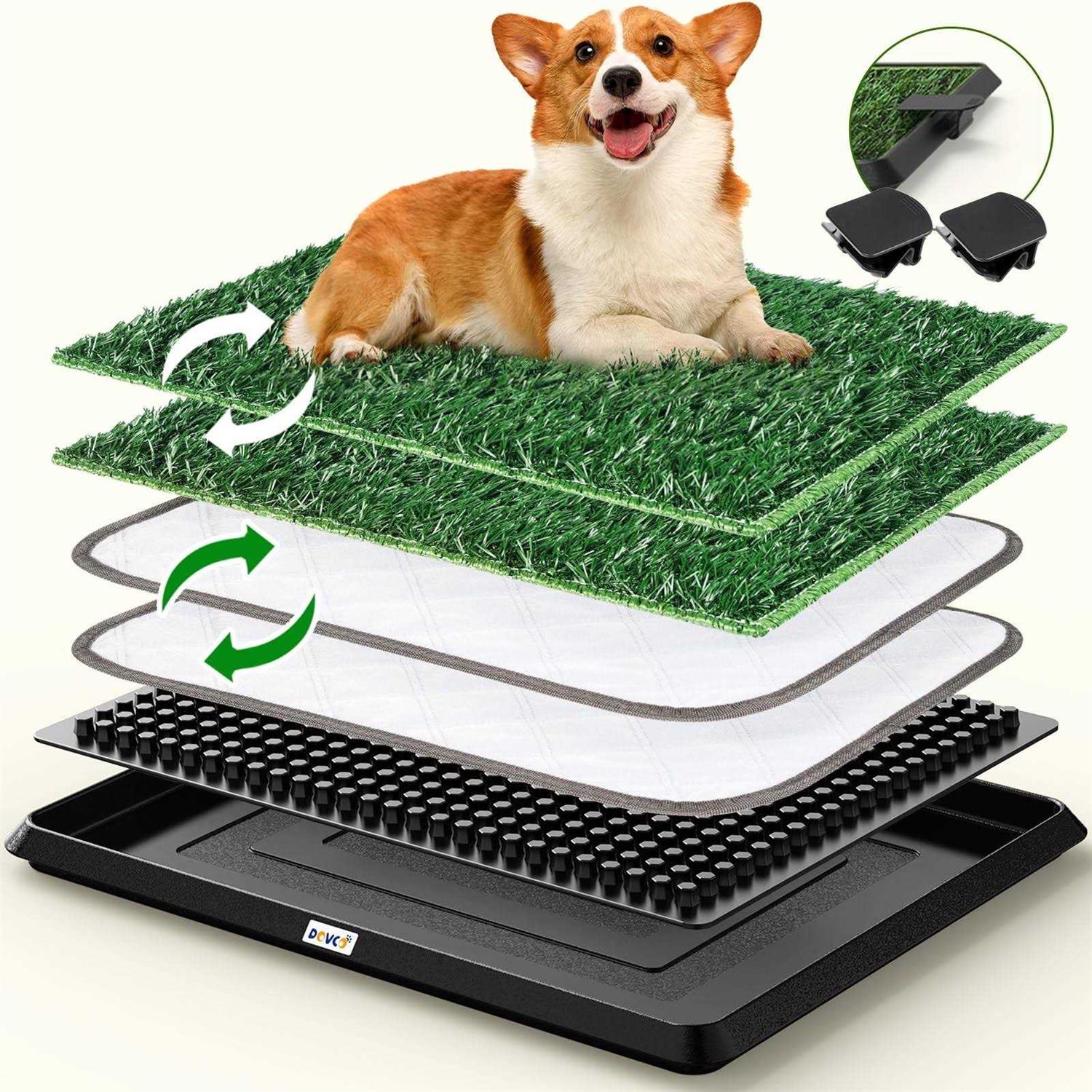 Super Absorbent Dog Grass Pad with Tray 4-Layer Guard to Stop Leakage/Stink/Mess for Puppy Health