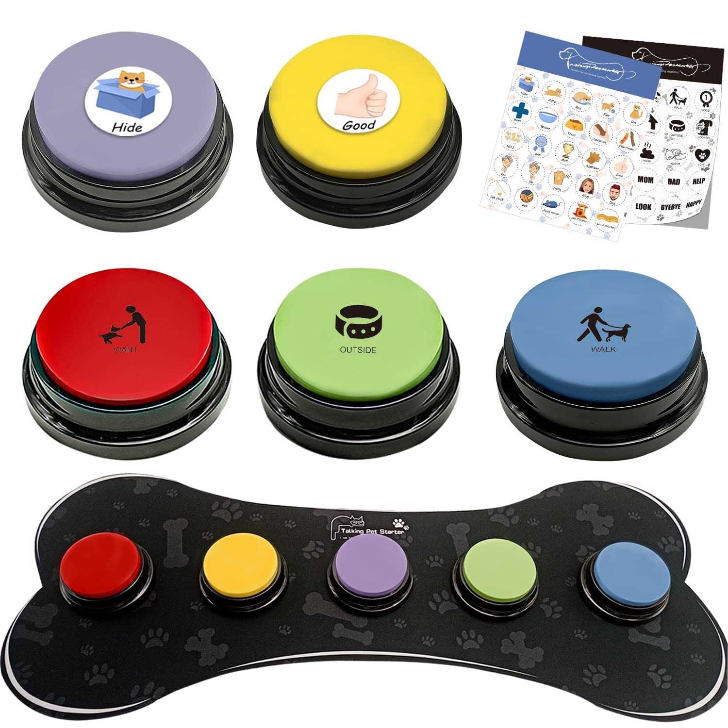 Set of 5 Color Dog Buttons with Rubber Mat for Communication,Dog Talking Buttons,Pet Buttons,Dog Training & Behavior Aids,Train Your Dog to Voice