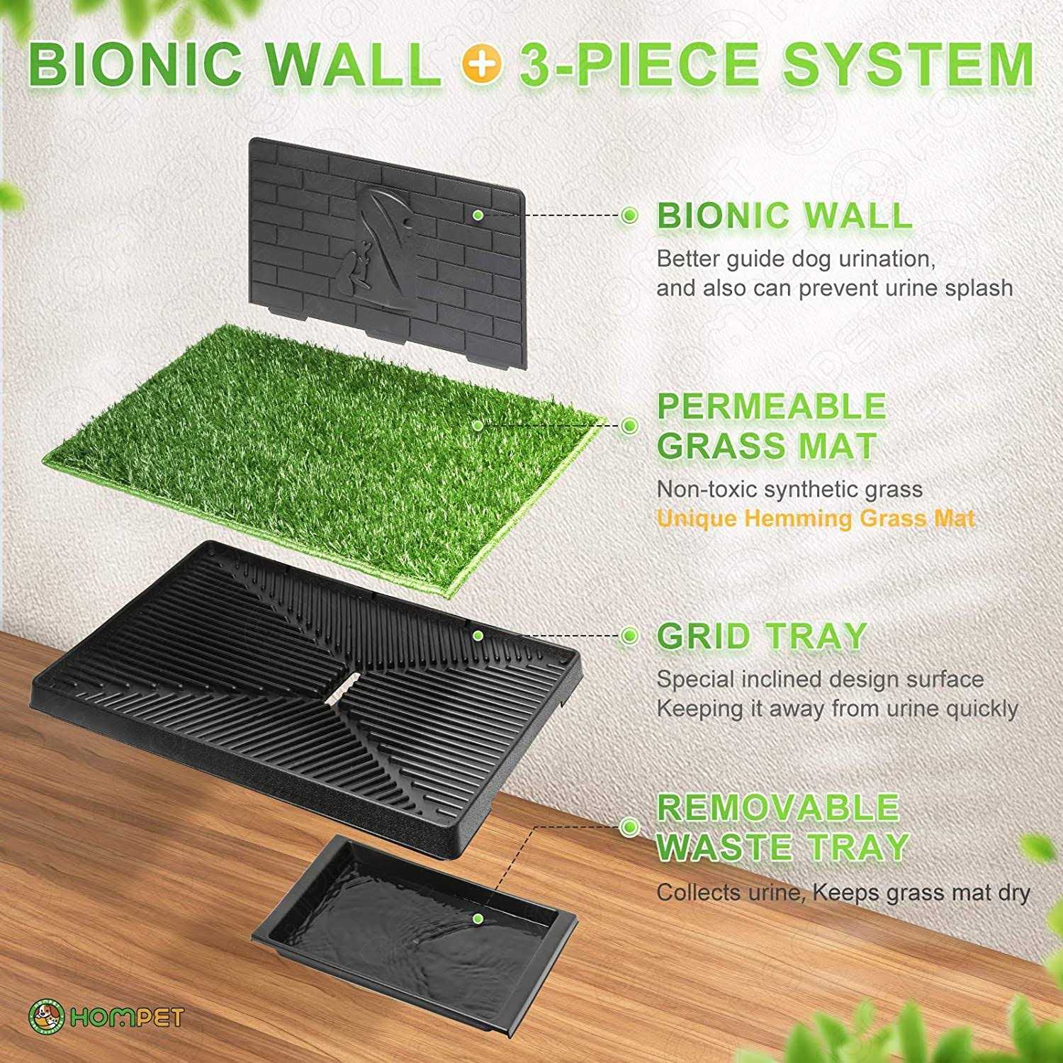 Alternative view of Hompet Dog Grass Pad with Tray Large, Puppy Turf Potty Reusable Training Pads with Pee Baffle, Artificial Grass Patch for Indoor and Outdoor Use