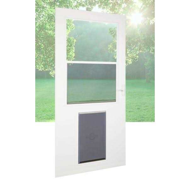Alternative view of LARSON Pet Door XL 81-in White High-view Wood Core Storm Door