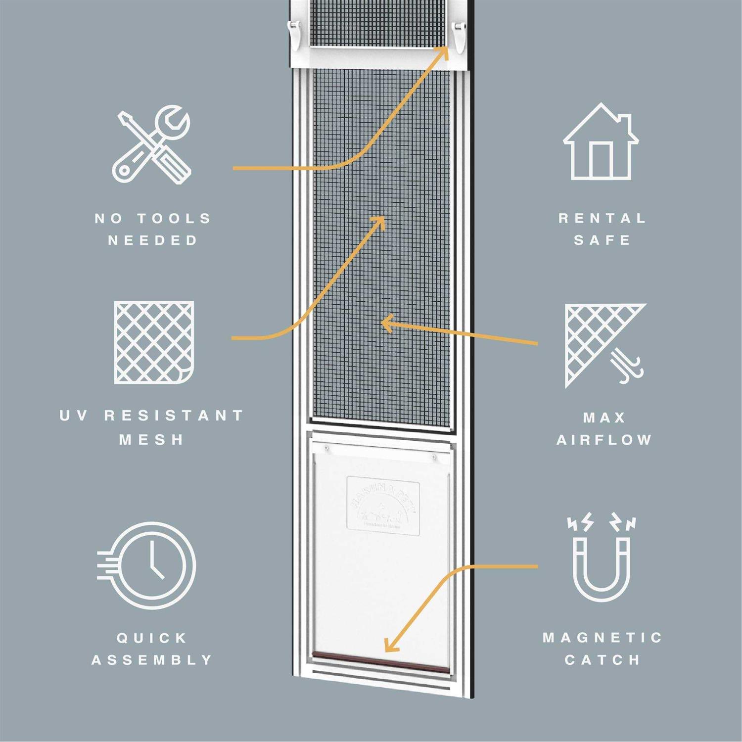 Alternative view of Hakuna Pets Patio Pet Door Screen Insert Panel for Sliding Doors Fits Door Track Min Ht Max Ht 84.25