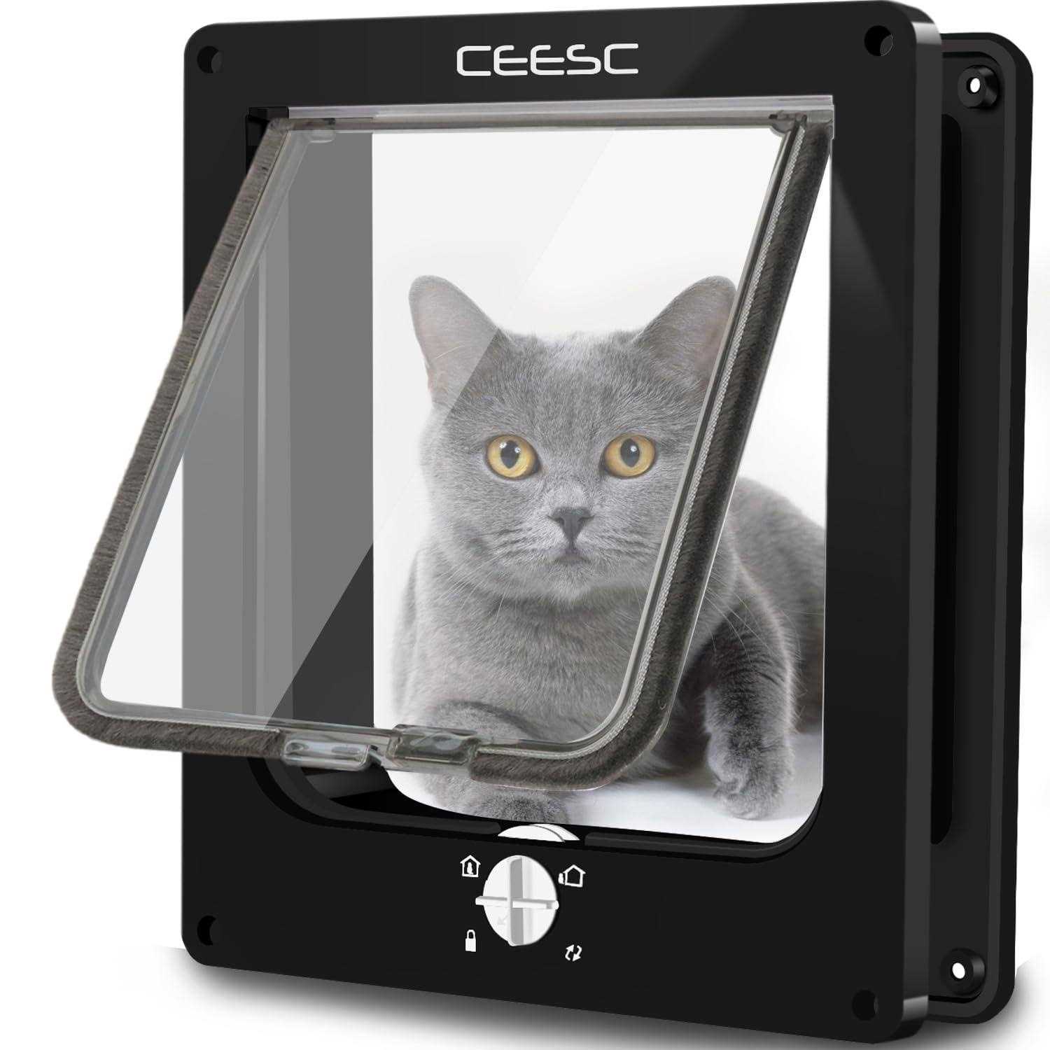 CEESC Cat Magnetic Pet Door 4 Way Lock for Cats and