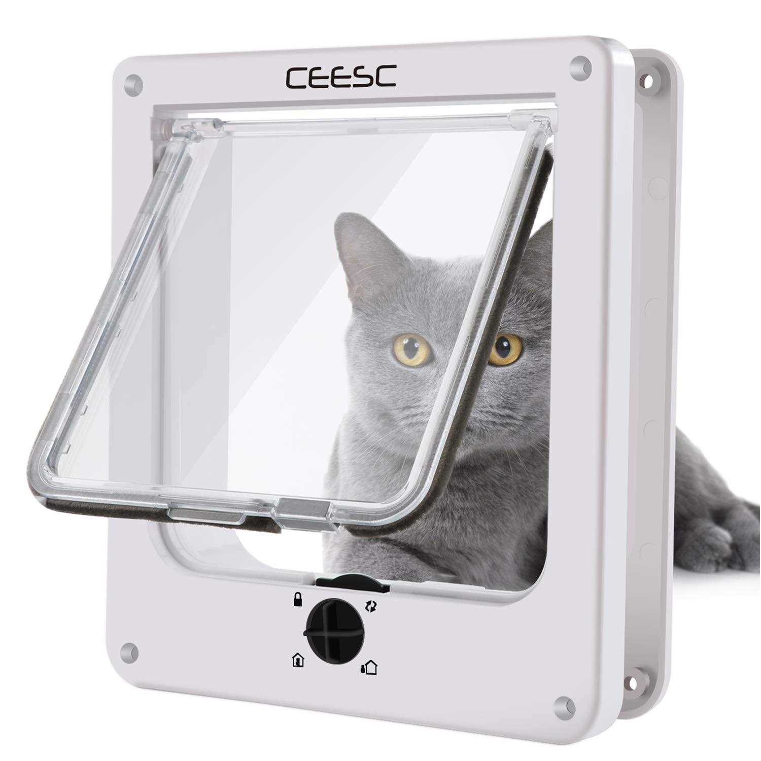 CEESC Cat Magnetic Pet Door 4 Way Lock for Cats and