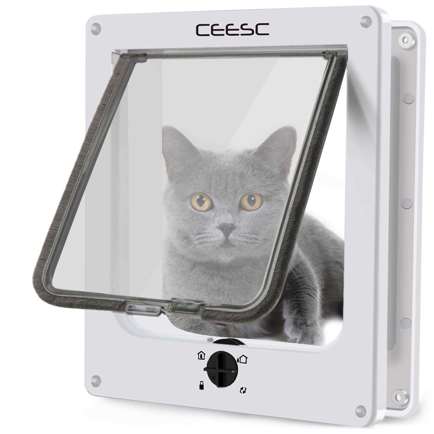 CEESC Cat Magnetic Pet Door 4 Way Lock for Cats and