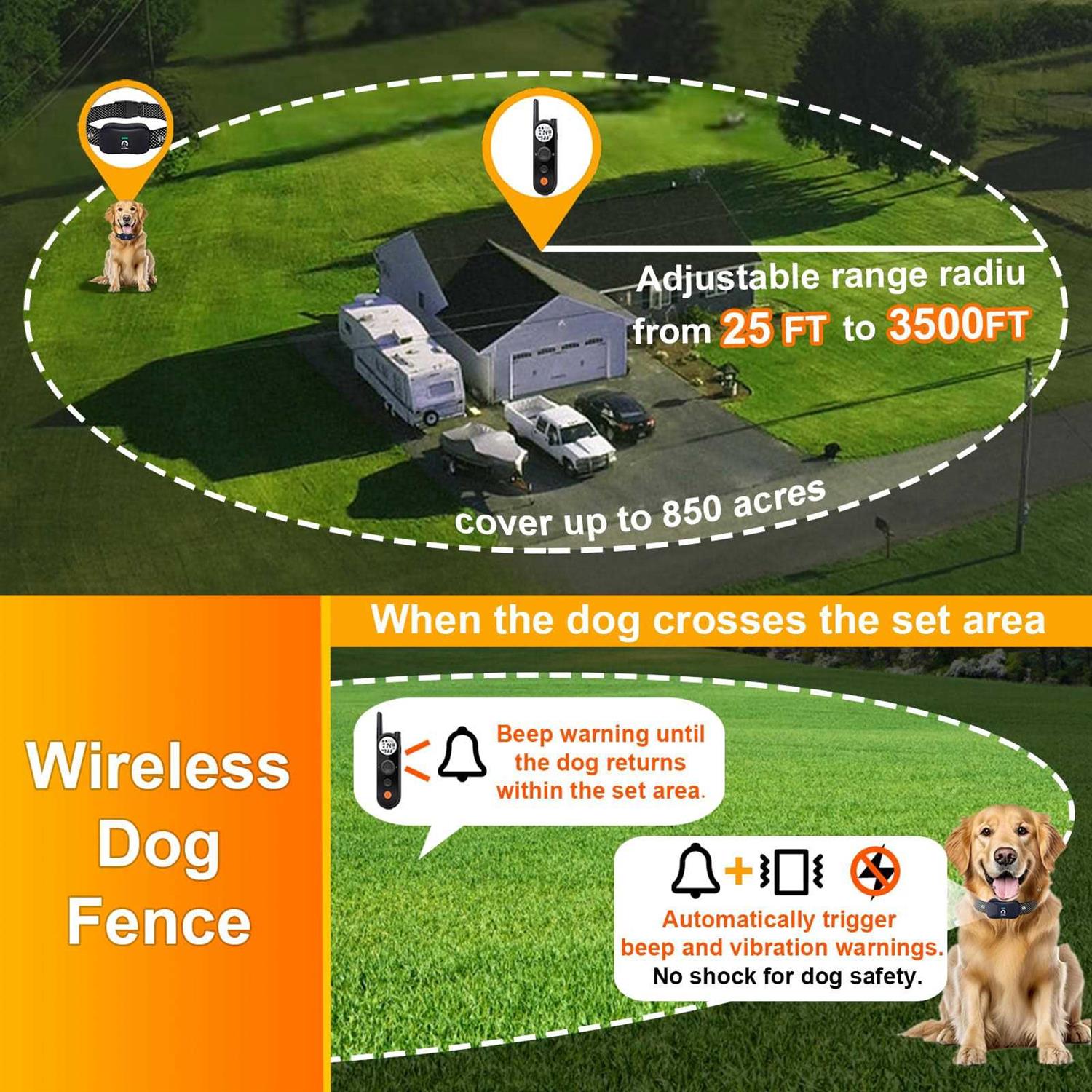 Alternative view of MIMOFPET Wireless Dog Fence System with Training Remote Up to 3500ft Adjustable Electric Fence for Dogs,Waterproof Dog Training Collar