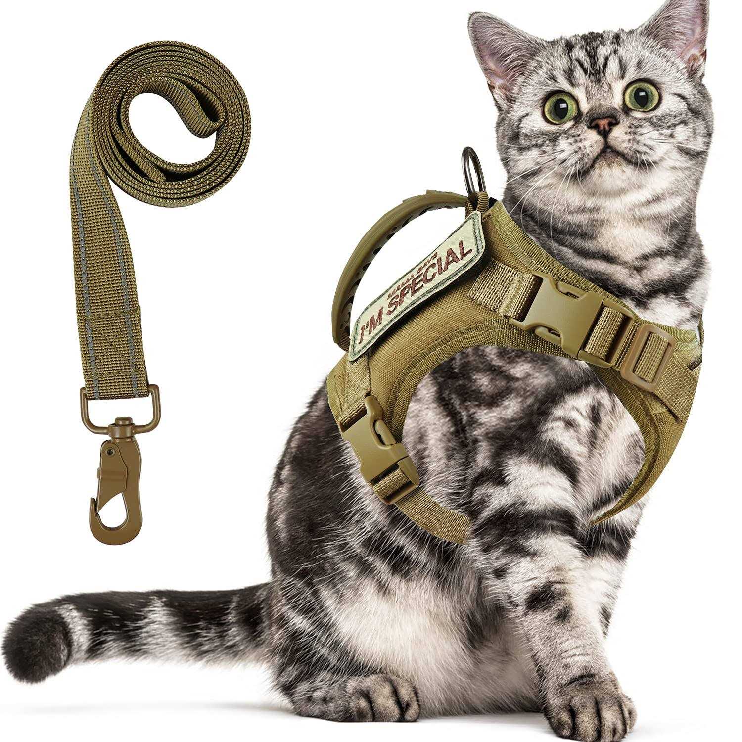 augopapa Tactical Cat Harness for Walking Escape Proof Soft Mesh Adjustable Pet Vest Harness
