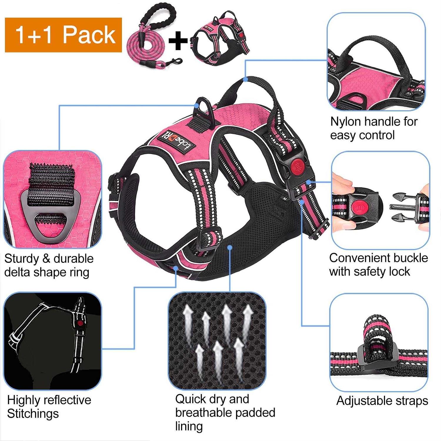 Alternative view of tobeDRI No Pull Dog Harness Adjustable Reflective Oxford Easy Control Medium Large Harness with A Free Heavy Duty 5ft Dog Leash