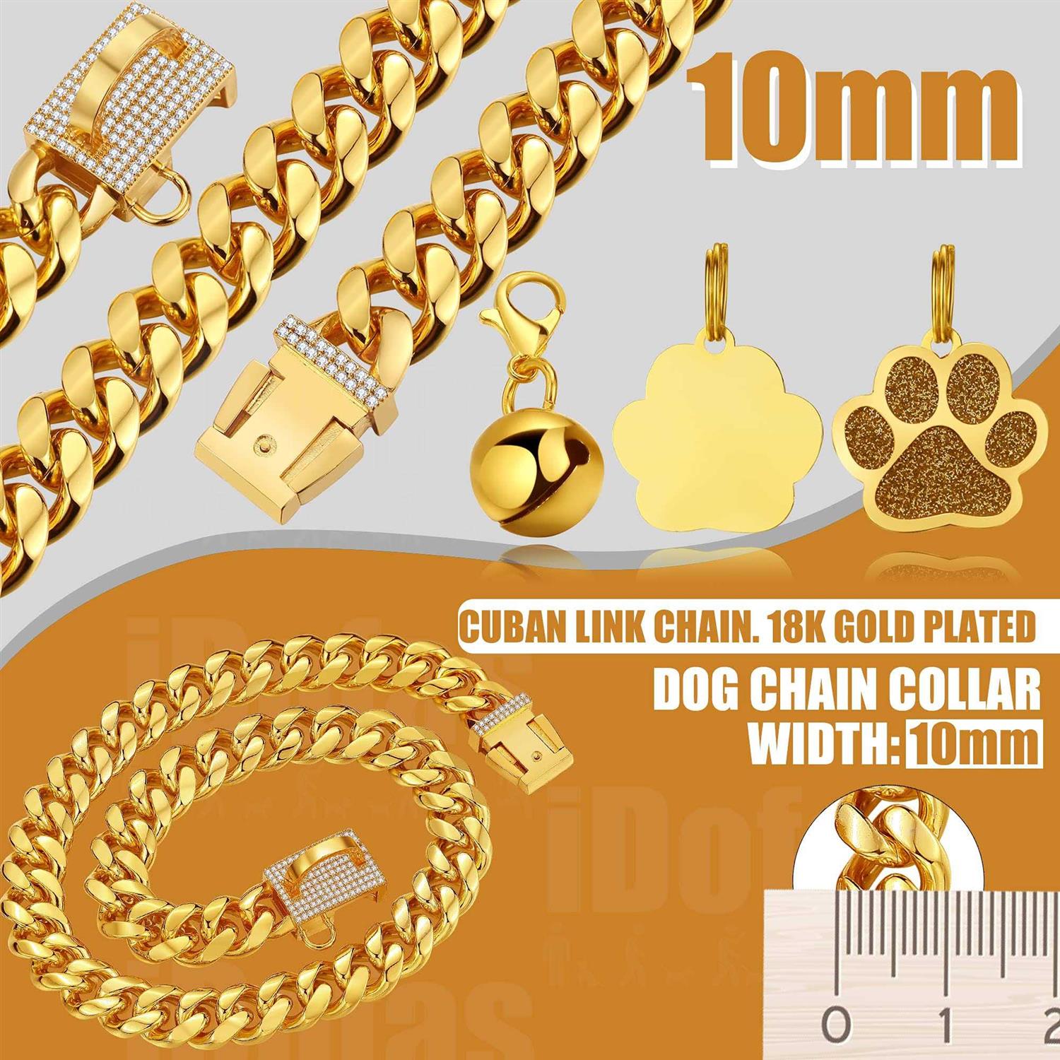 Alternative view of LuxLife Dog Chain Collars Gold Chain Dog Collar Cuban Link Dog Collar Snap Buckle 18K Stainless Steel Metal Dog