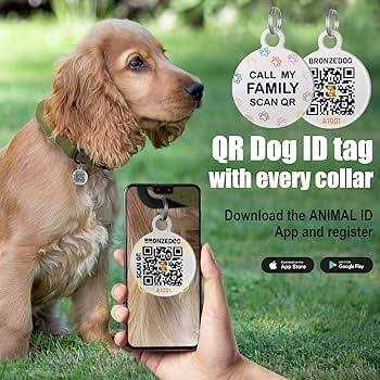 Alternative view of Bronzedog Rolled Leather Dog Collar with QR ID Dog Tag Round Personalized Collars for Small Medium Large Dogs Puppy Cat