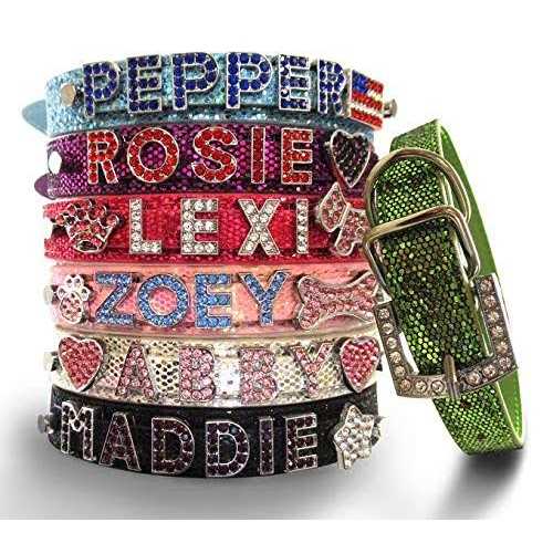 bling stuff for fun personalized customized pu leather glitter rhinestone bling name collar for dogs & puppies