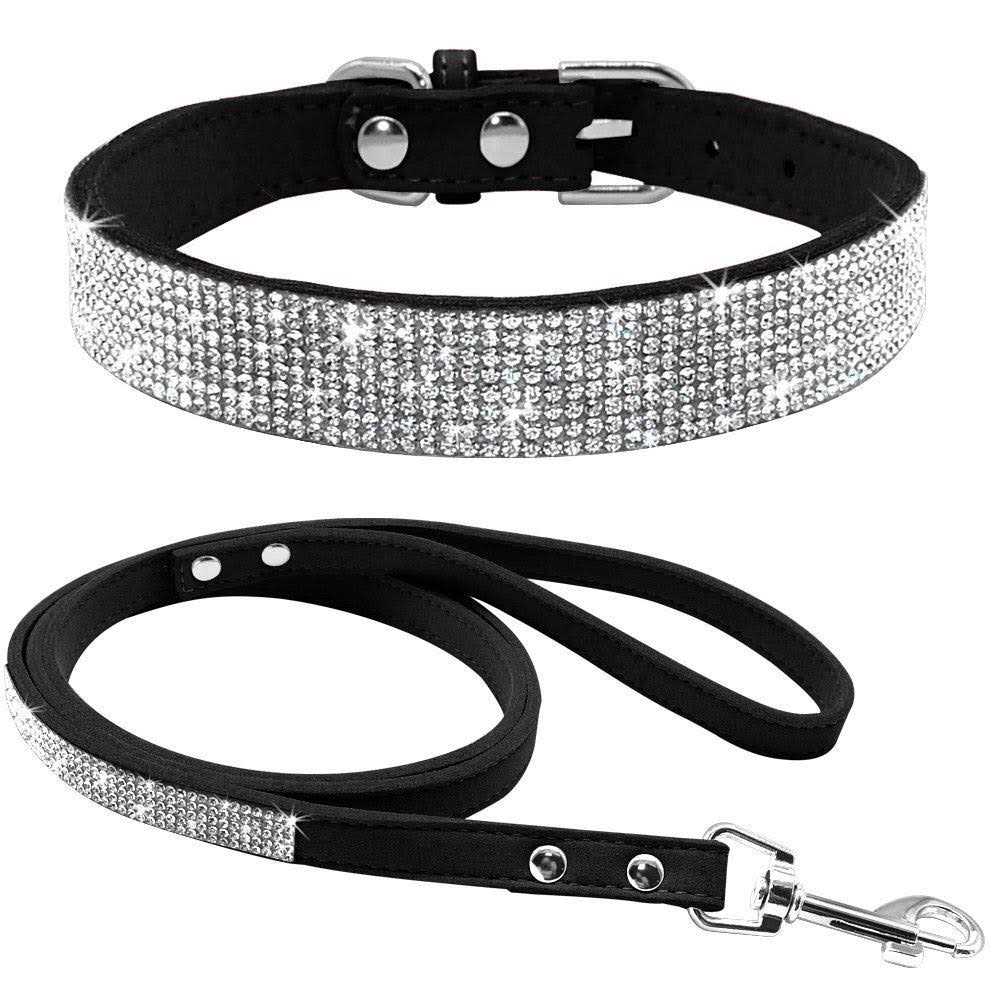 Haoyueer Rhinestone Dog Collar Cute Dazzling Sparkling Soft Suede Leather Dog Cat Rhinestone Collar Crystal Diamond Pet Dog Puppy