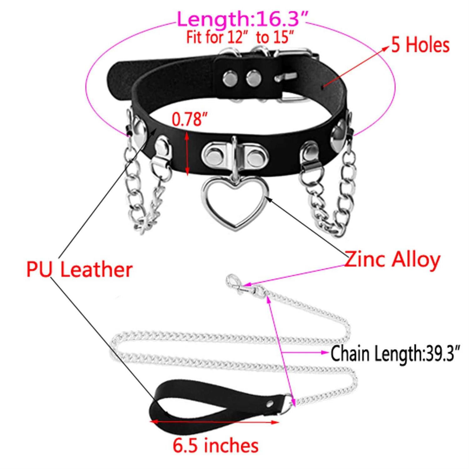 Alternative view of Tosmifairy Black Leather Choker Collar with Chain Leash Set Heart Pendant Necklace for Womens Pet Dogs Cats Unique Gifts