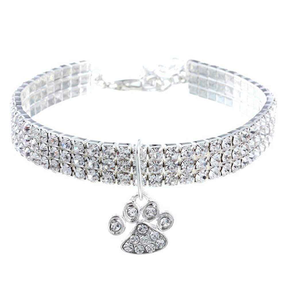 RayMinsino Pet Collar with Diamonds, Adjustable Crystal Diamond Elastic Heart Claw Pendant Wedding cat and Dog Small Pet Necklace Jewelry
