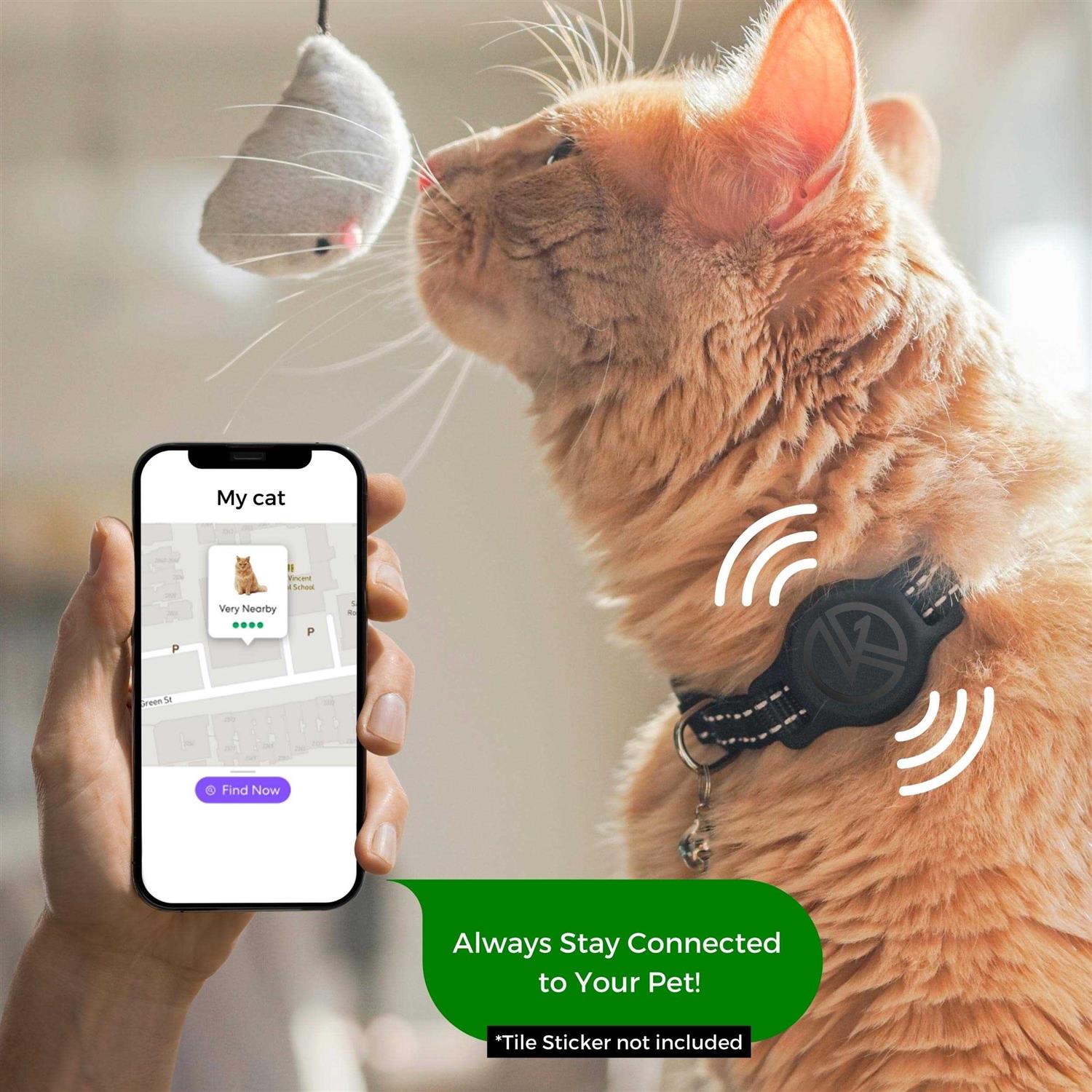 Alternative view of Kitty Kompass Tile Sticker Holder Cat Tracking Collar Breakaway, Reflective Kitten Collar with Tile Sticker Holder and Bell for Girl Boy Cats