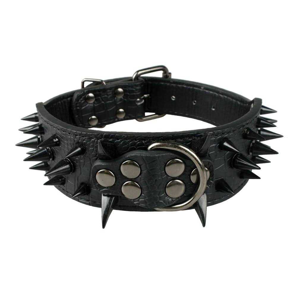 Berry Pet Sharp Spiked Studded Dog Collar Stylish Leather Dog Collars 2 Inch in Width Fit for Medium & Large Dogs