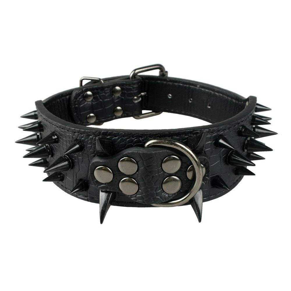 Berry Pet Sharp Spiked Studded Dog Collar Stylish Leather Dog Collars 2 Inch in Width Fit for Medium & Large Dogs