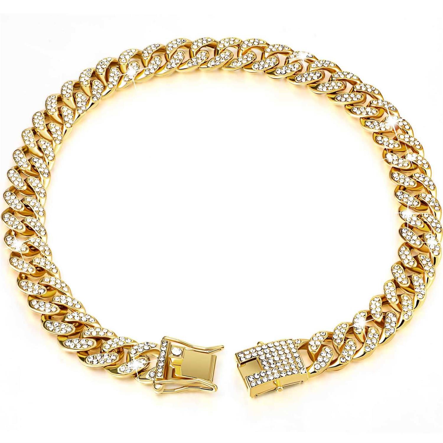 Tallew Dog Chain Diamond cuban Collar Walking Metal Chain Collar with Design Secure Buckle
