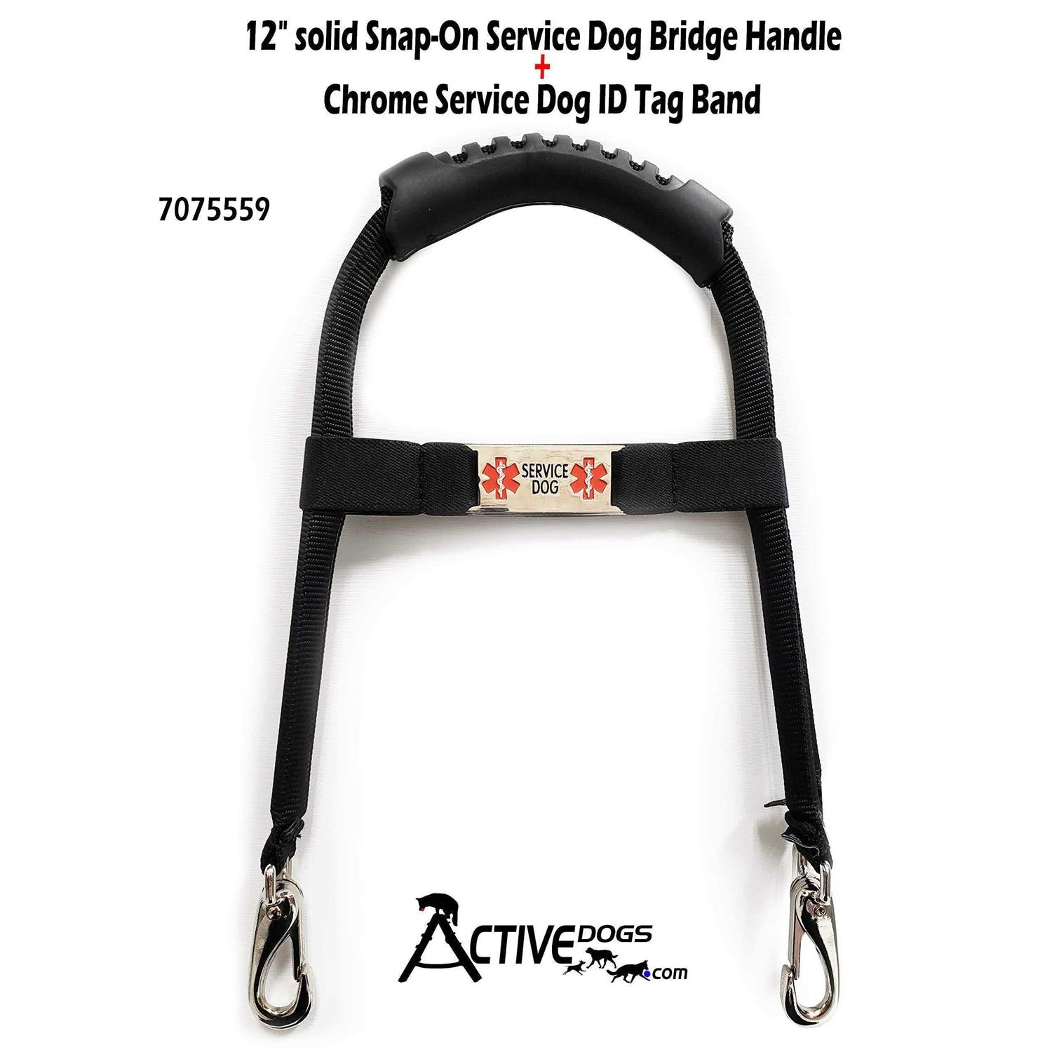Alternative view of ActiveDogs Solid Core Aluminum Snap-On Service Dog Bridge Handle w Molded Rubber Handle Chrome Service Dog ID Tag Band