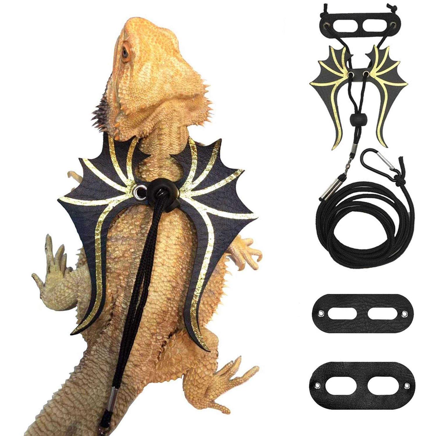 Adoggygo Bearded Dragon Lizard Leash Harness 3 Size Pack Dinosaur Wing Lizard Harness Leash for Bearded Dragon Lizard Reptiles