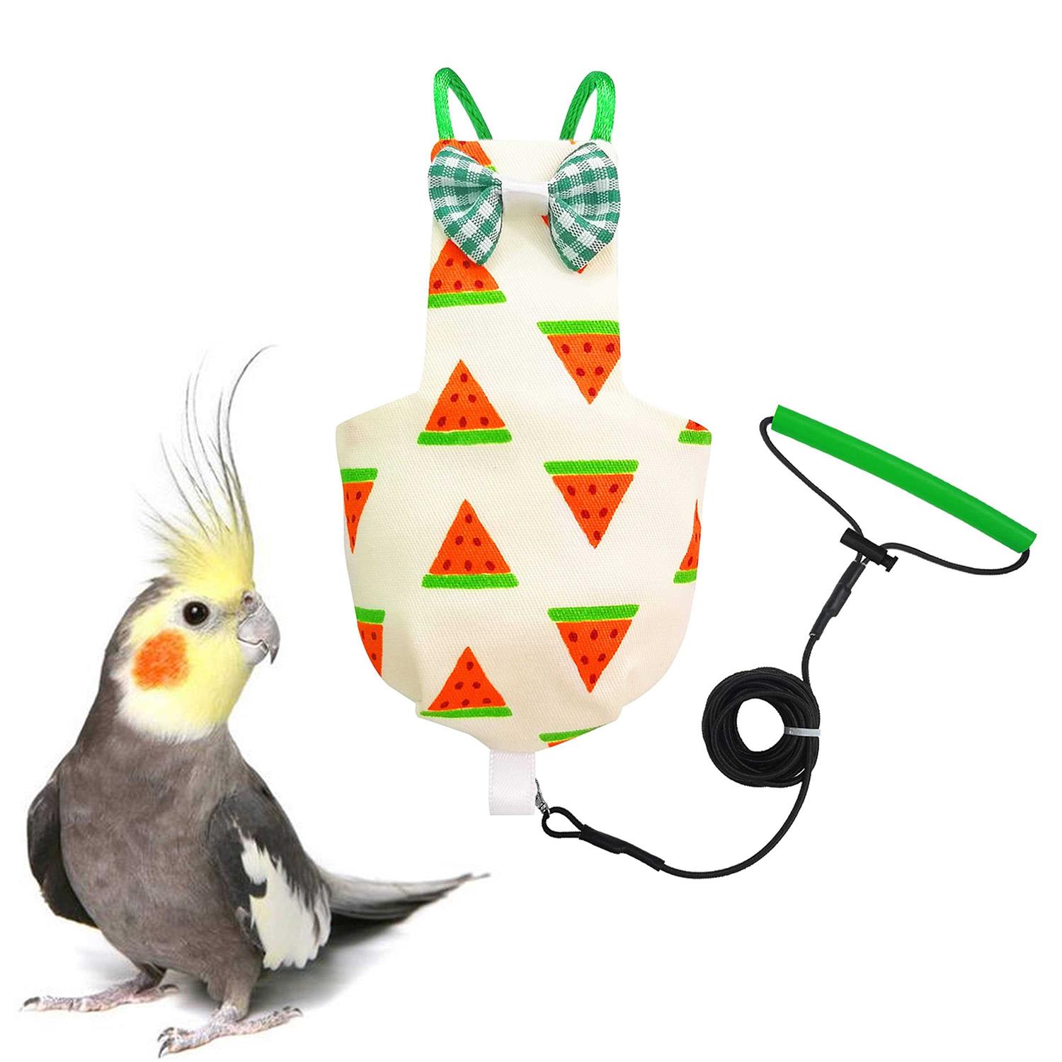 VANTRONIK Vanfavori Bird Diaper Harness Flight Suit Clothes with 80 Inch Flying Leash for Parrots Cockatiel Pet Birds Lemon