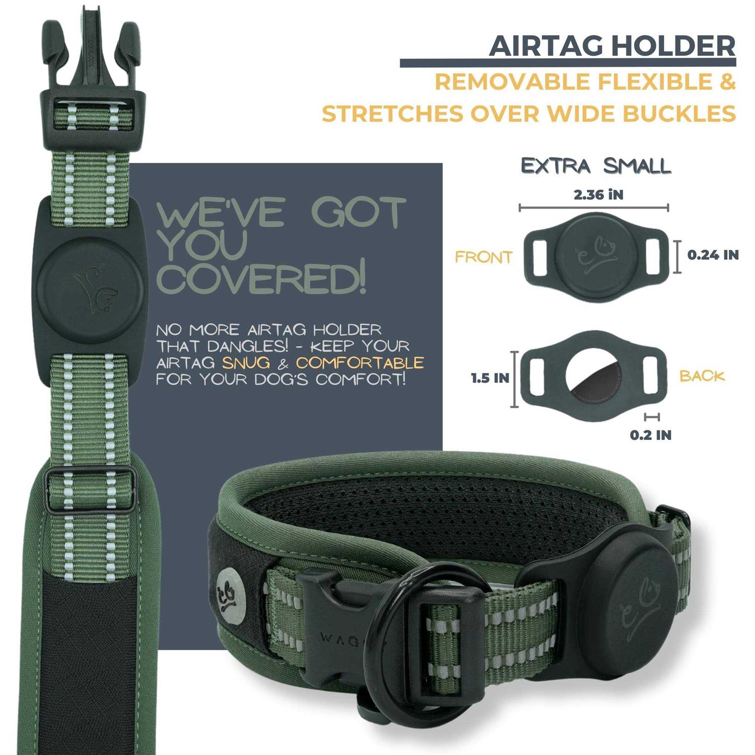 Alternative view of Premium Dog Collar Apple Airtag Holder – Adjustable Heavy Duty 3M Reflective No Chafing Ultra Soft Air Mesh Padded w/Quick Release Buckle Pet