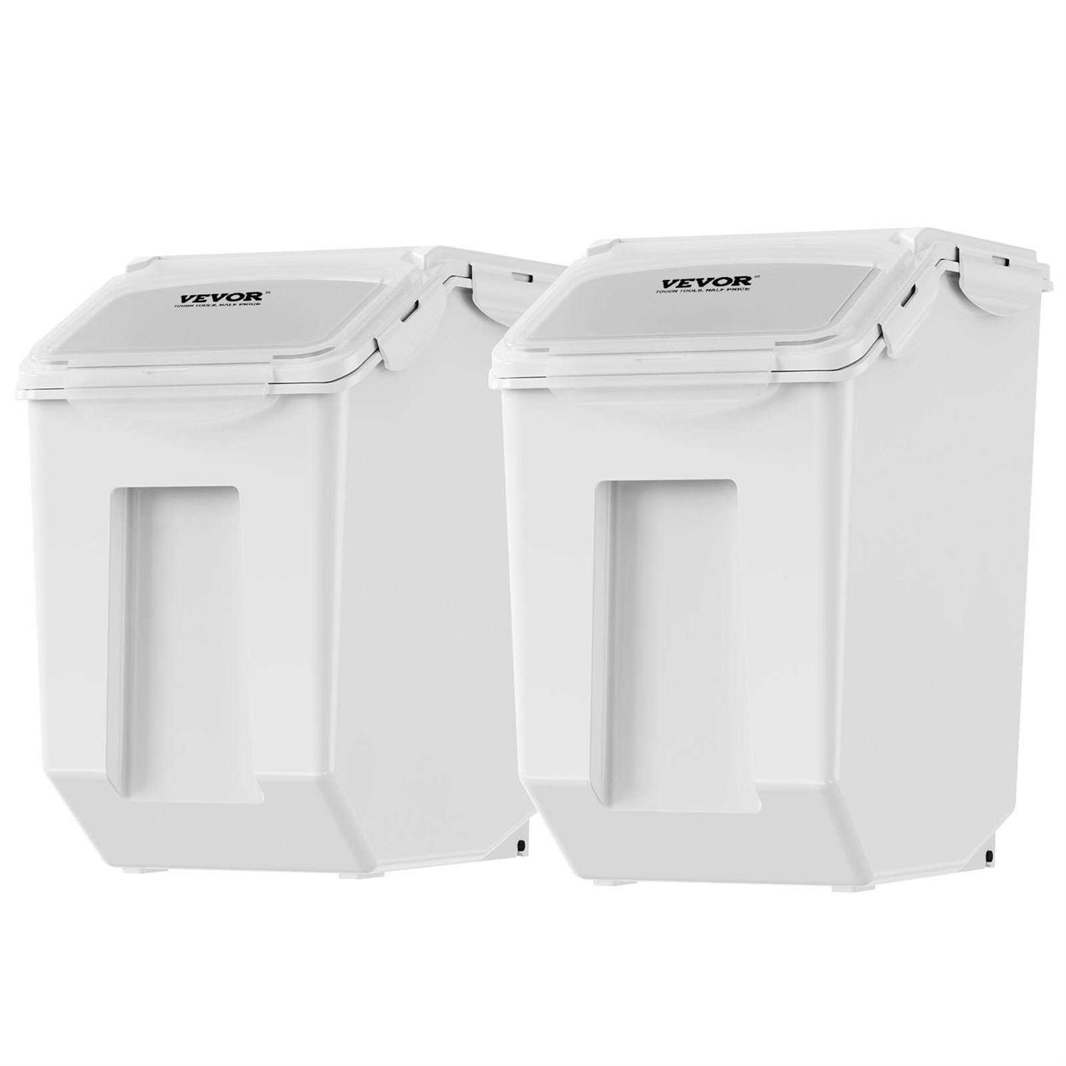 VEVOR Ingredient Storage Bin, 2 x 15L Dispenser Bin with 2 Measuring Cups, Attachable Casters and Airtight Lid