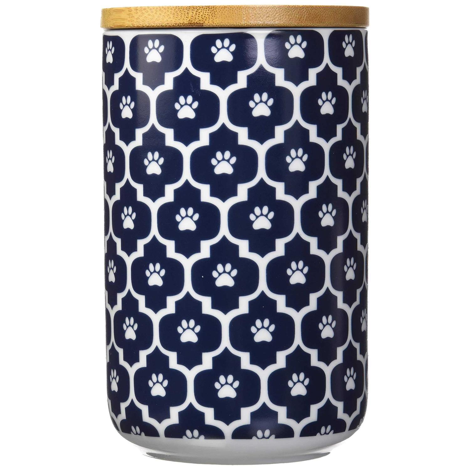 Bone Dry Nautical Blue Paw Lattice Print Ceramic Treat Canister