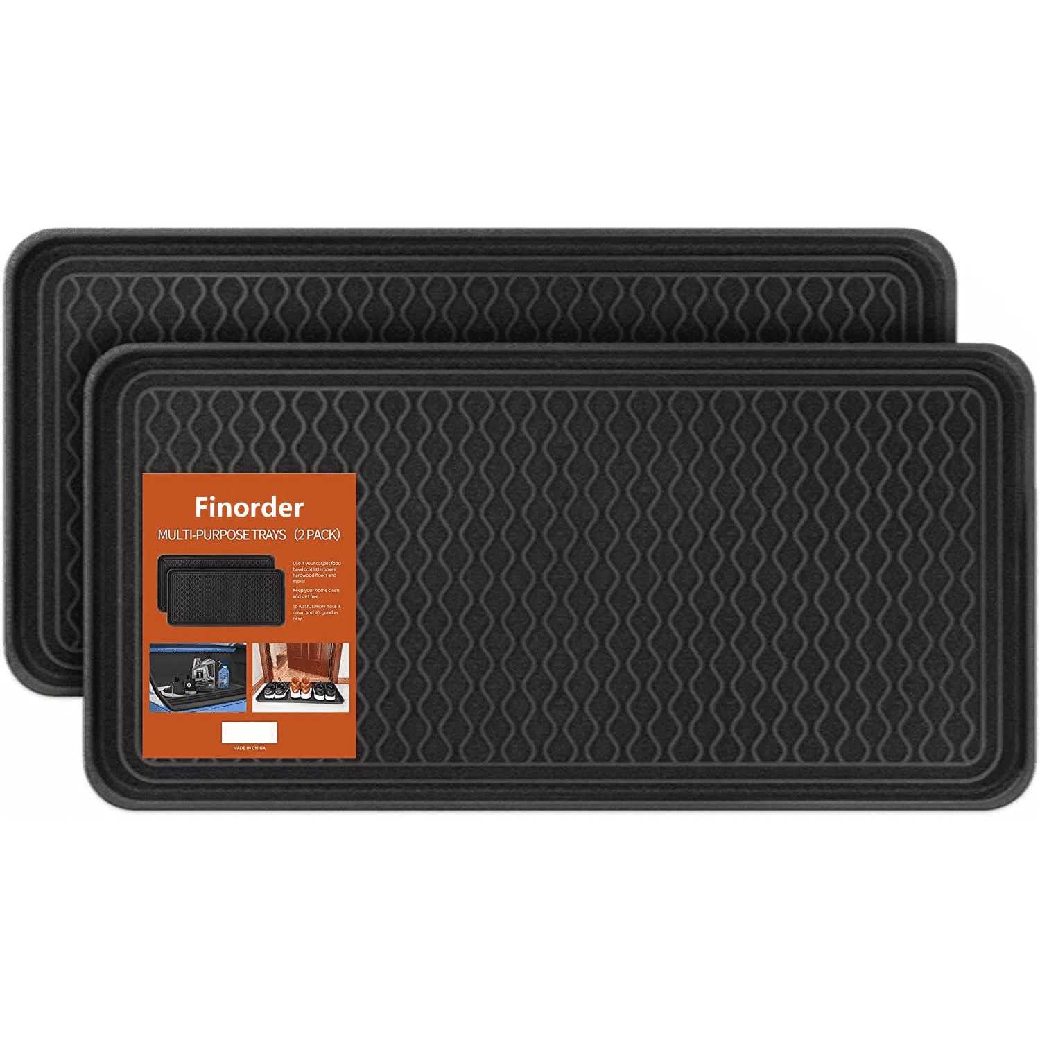 Alternative view of Finorder Multi-Purpose Boot Trays, Set of 2 Black All Weather Heavy Duty Shoe Trays, Pet Feeding Mat, Use for Indoor and Outdoor