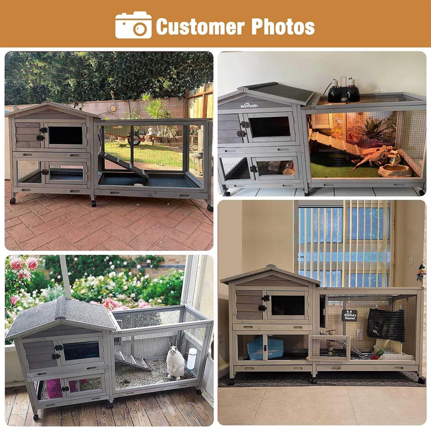 Alternative view of GUTINNEEN Bunny Cage Indoor and Outdoor Rabbit Hutch with Casters Waterproof Roof, Pull Out Tray from Back and Front