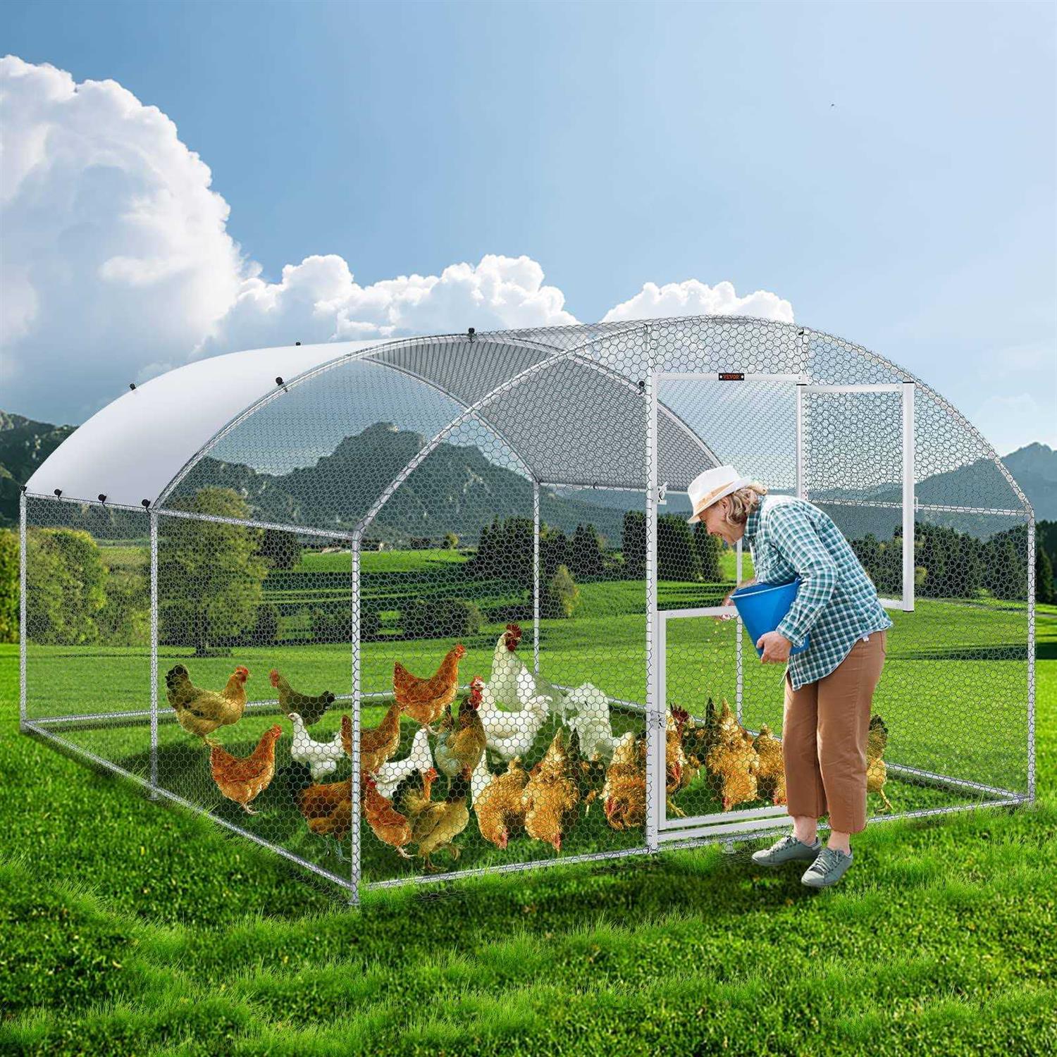 Alternative view of VEVOR Large Metal Chicken Coop with Run Walkin Chicken Coop for Yard with Waterproof Cover