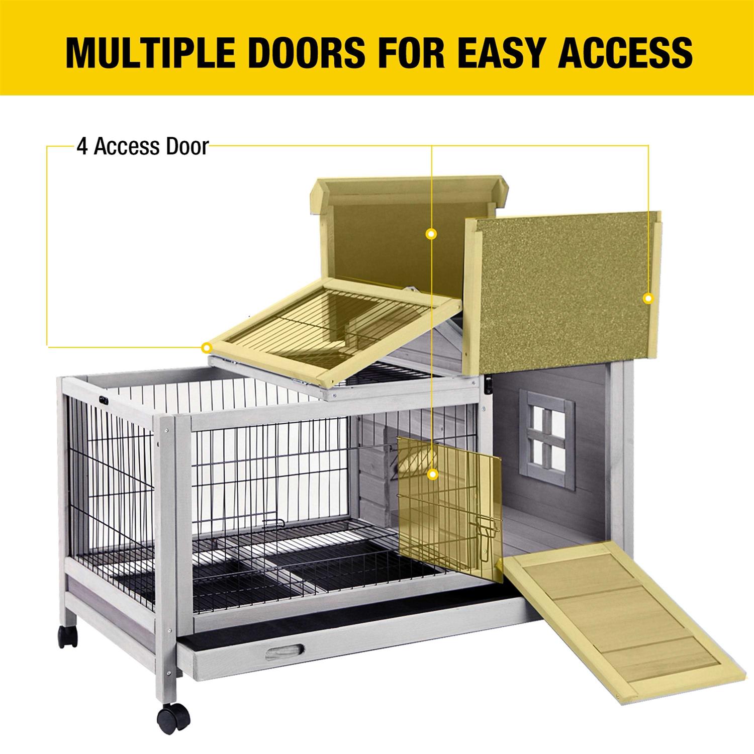 Alternative view of Morgete Rabbit Hutch Bunny Cage Guinea Pig House with Wheels