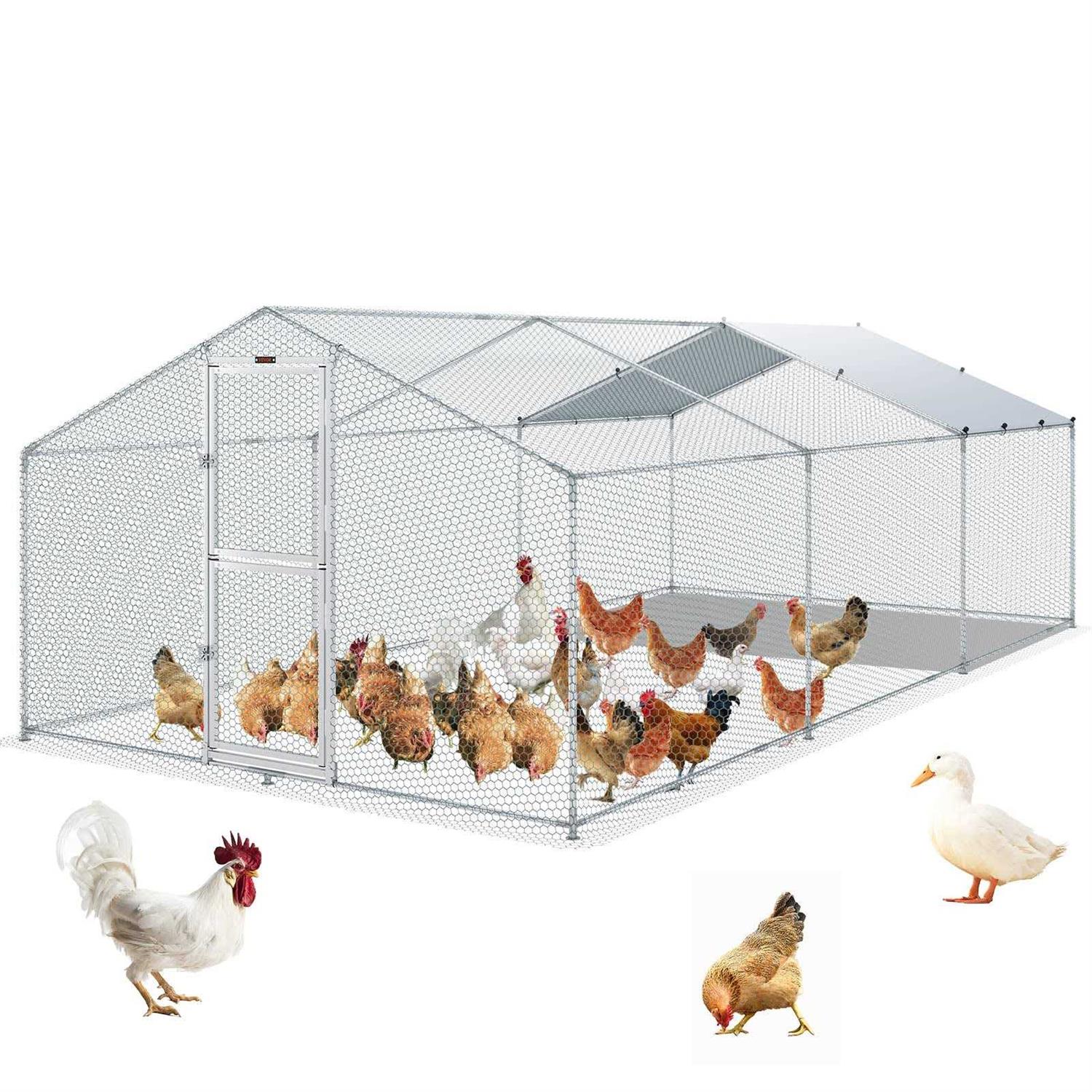 VEVOR Large Metal Chicken Coop with Run Walkin Poultry Cage for Yard Waterproof Cover