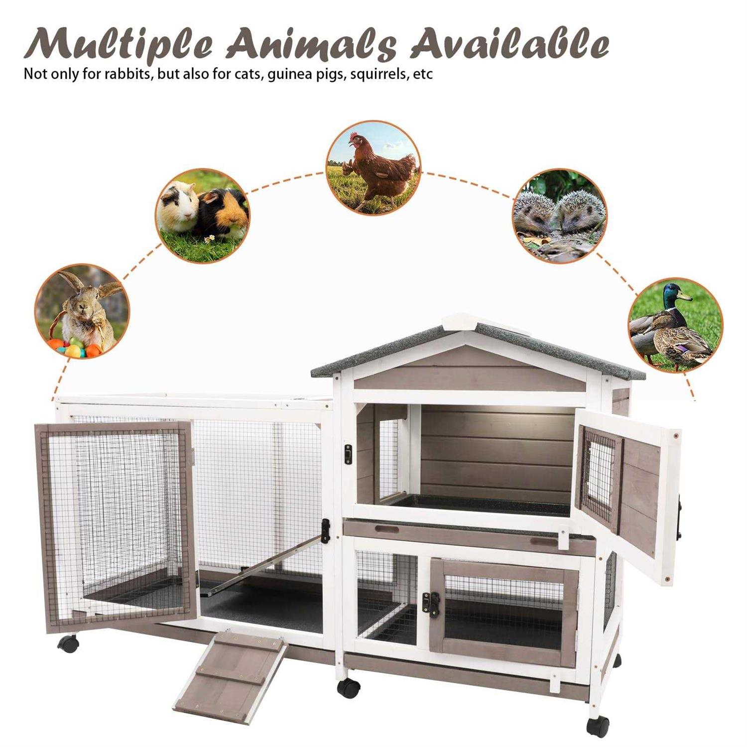 Alternative view of Gowoodhut Rabbit Hutch Indoor Outdoor 2 Story Bunny Cage with 3 No Leak Trays,55.31 L Guinea Pig Cages Rabbit Cage with 6 Wheels for Guinea Pig