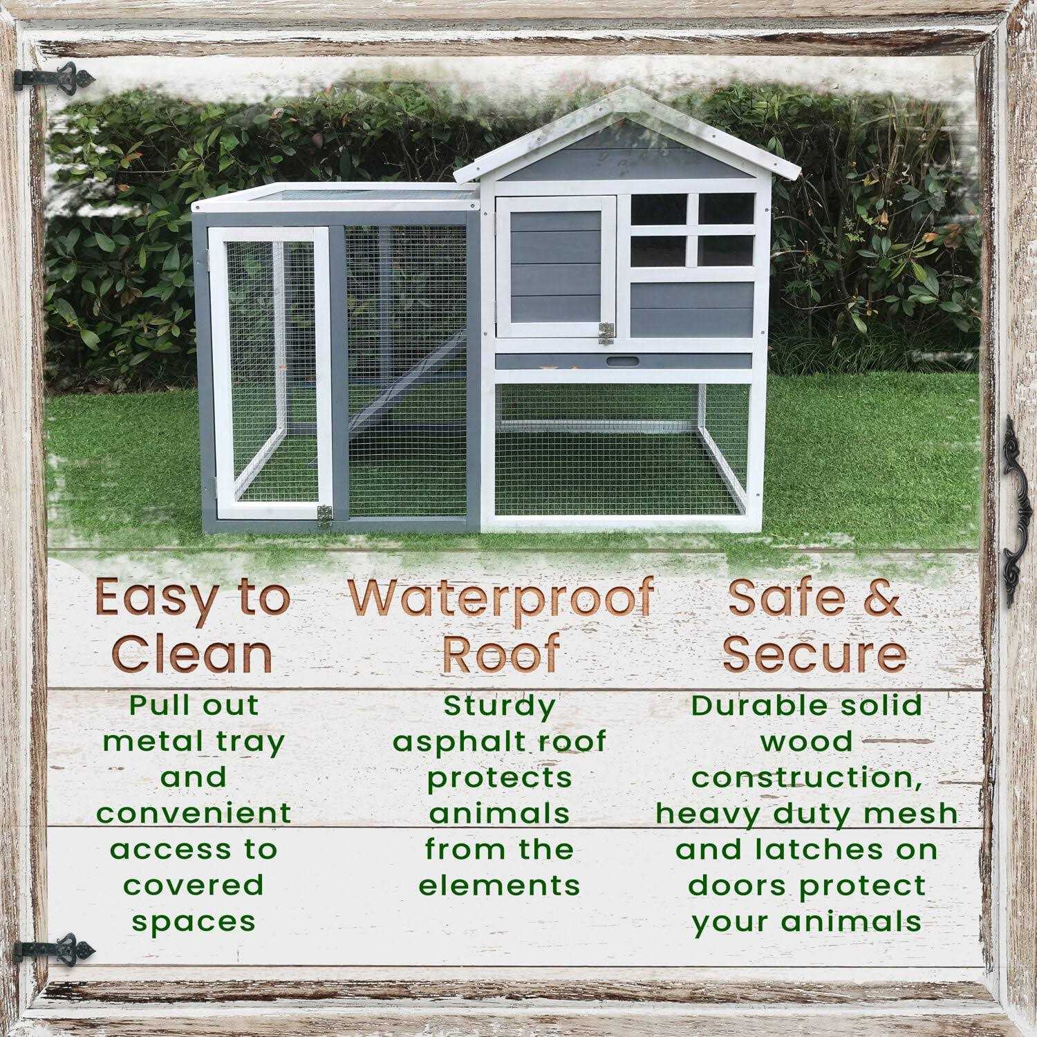 Alternative view of Hanover Outdoor Wooden Elevated Rabbit Hutch with Ramp Wire Mesh Run Waterproof Roof HANRH0102-GRY