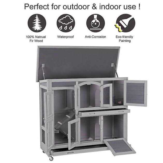 Alternative view of Aivituvin 2 Story Rabbit Hutch on Wheels AIR06-C