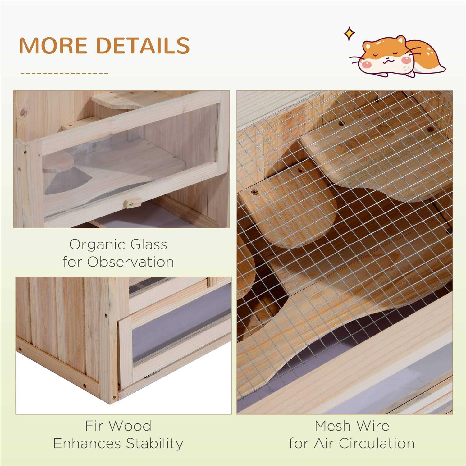 Alternative view of Pawhut 2-Level Hamster Cage Mice and Rat House, Small Animal Habitat for Guinea Pigs, Chinchillas with Openable Top, Front Door, Shelf and Ladder