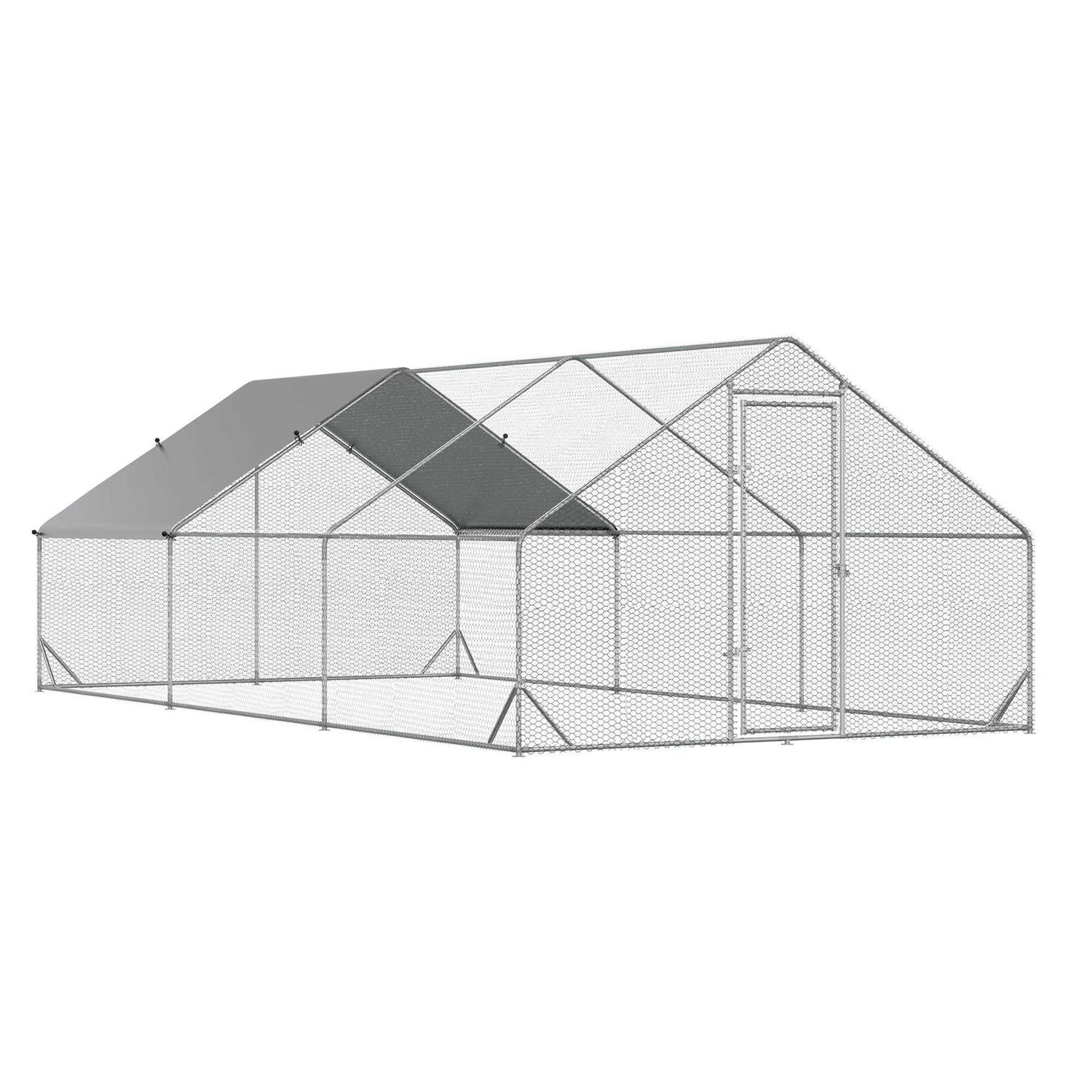 PawHut Large Metal Chicken Coop, Walk-in Poultry Cage Hen Playpen House with Cover and Lockable Door for Outdoor