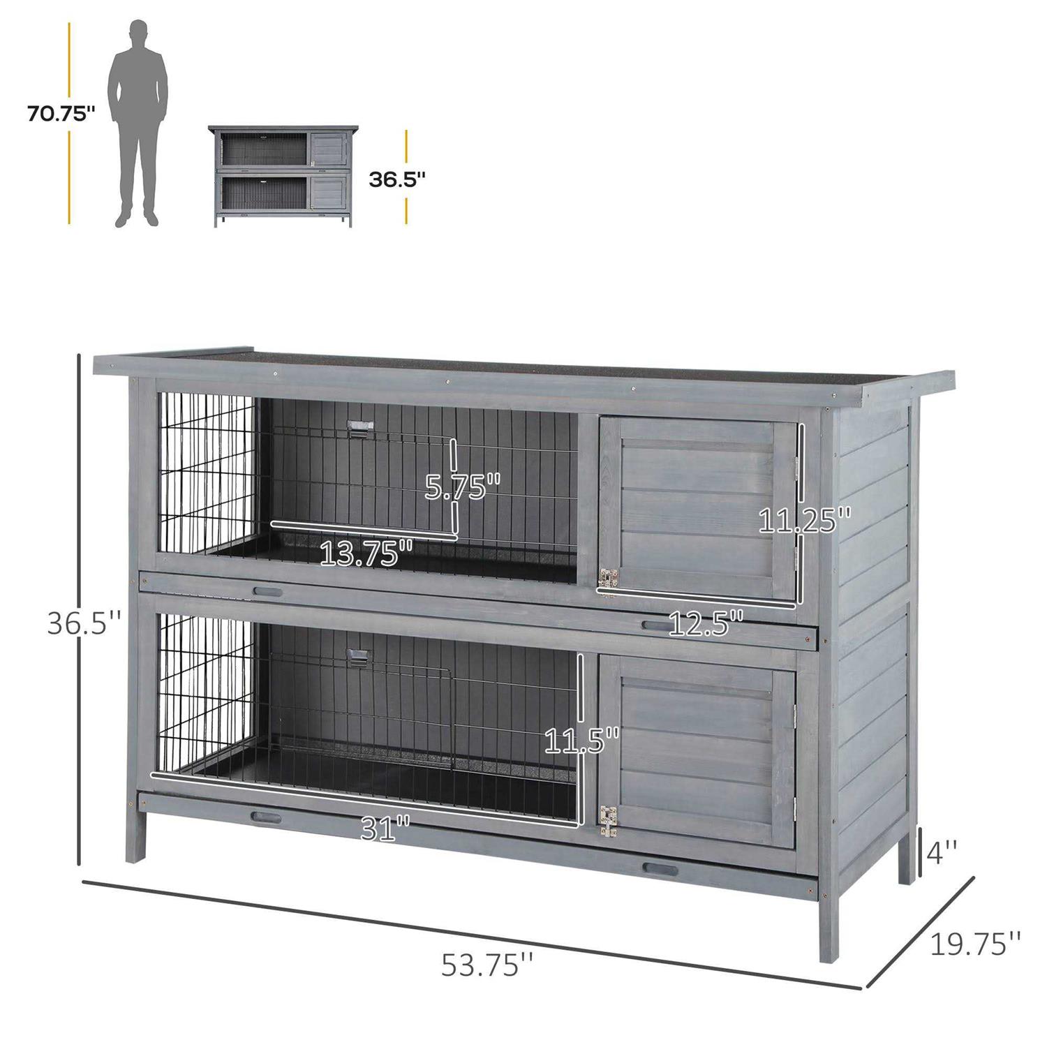 Alternative view of PawHut 54 2-Story Large Rabbit Hutch Bunny Cage Wooden Pet House Small Animal Habitat with Lockable Doors, No Leak Tray and Waterproof Roof