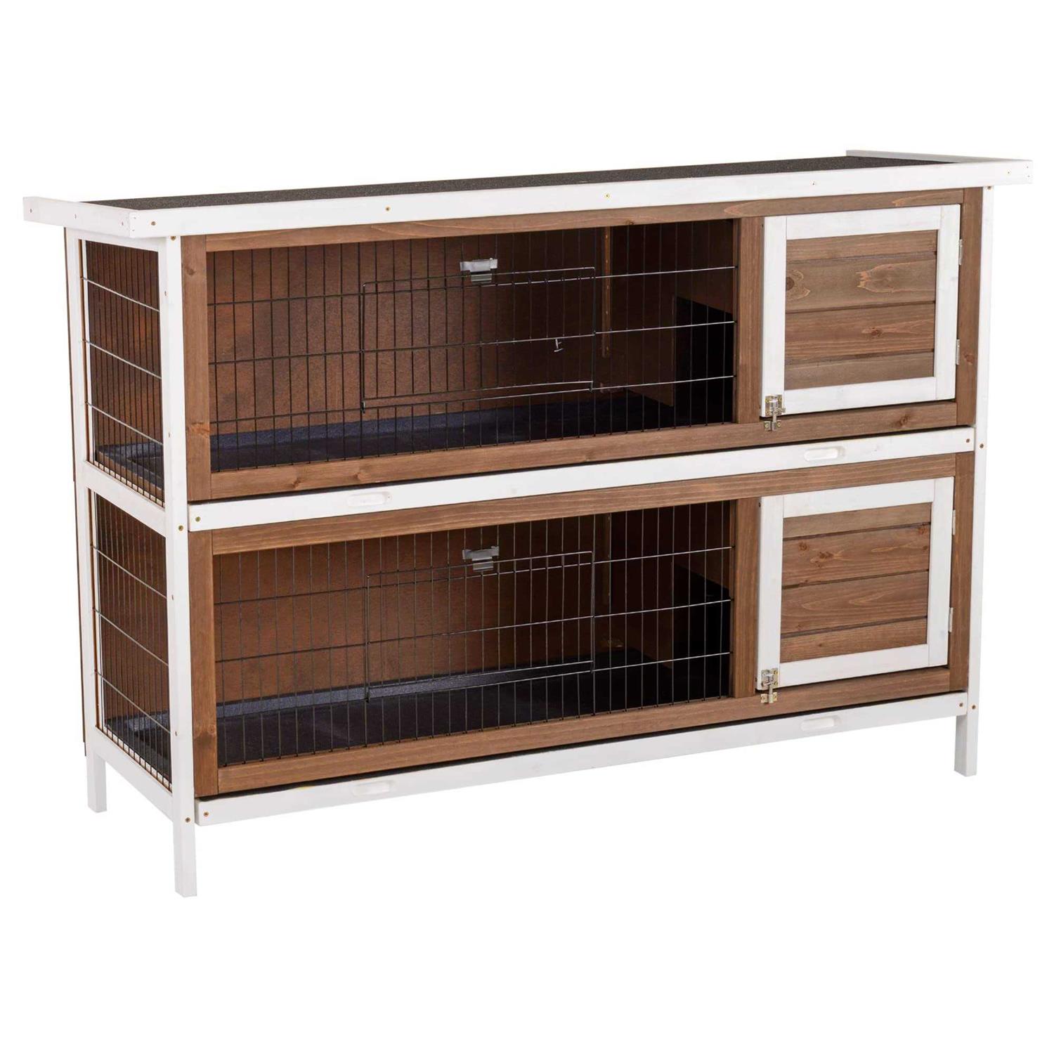 PawHut 54 2-Story Large Rabbit Hutch Bunny Cage Wooden Pet House Small Animal Habitat with Lockable Doors, No Leak Tray and Waterproof Roof