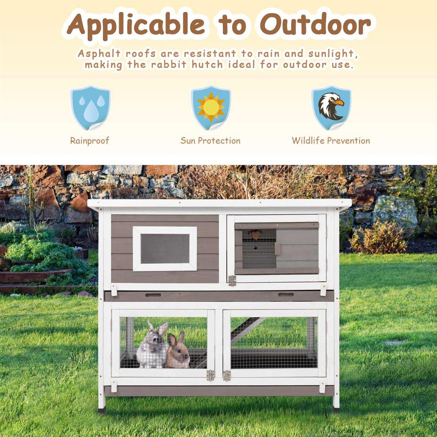 Alternative view of PetsCosset Rabbit Hutch Rabbit Cages Indoor Rabbit Hutch Outdoor Bunny Cage Rabbit Cage On Wheels Two Story Weatherproof Guinea Pig Cage for Small