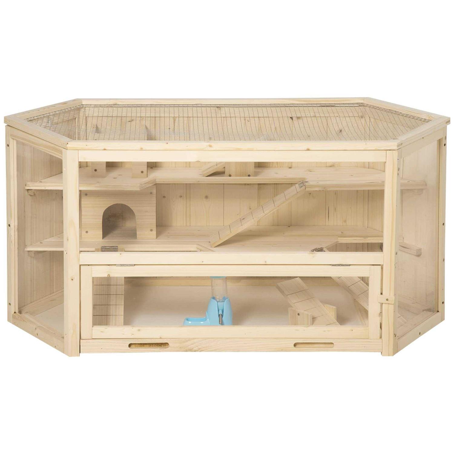 PawHut 3 Tier Wooden Large Hamster Cage Small Animal House with Slide and Activity Center