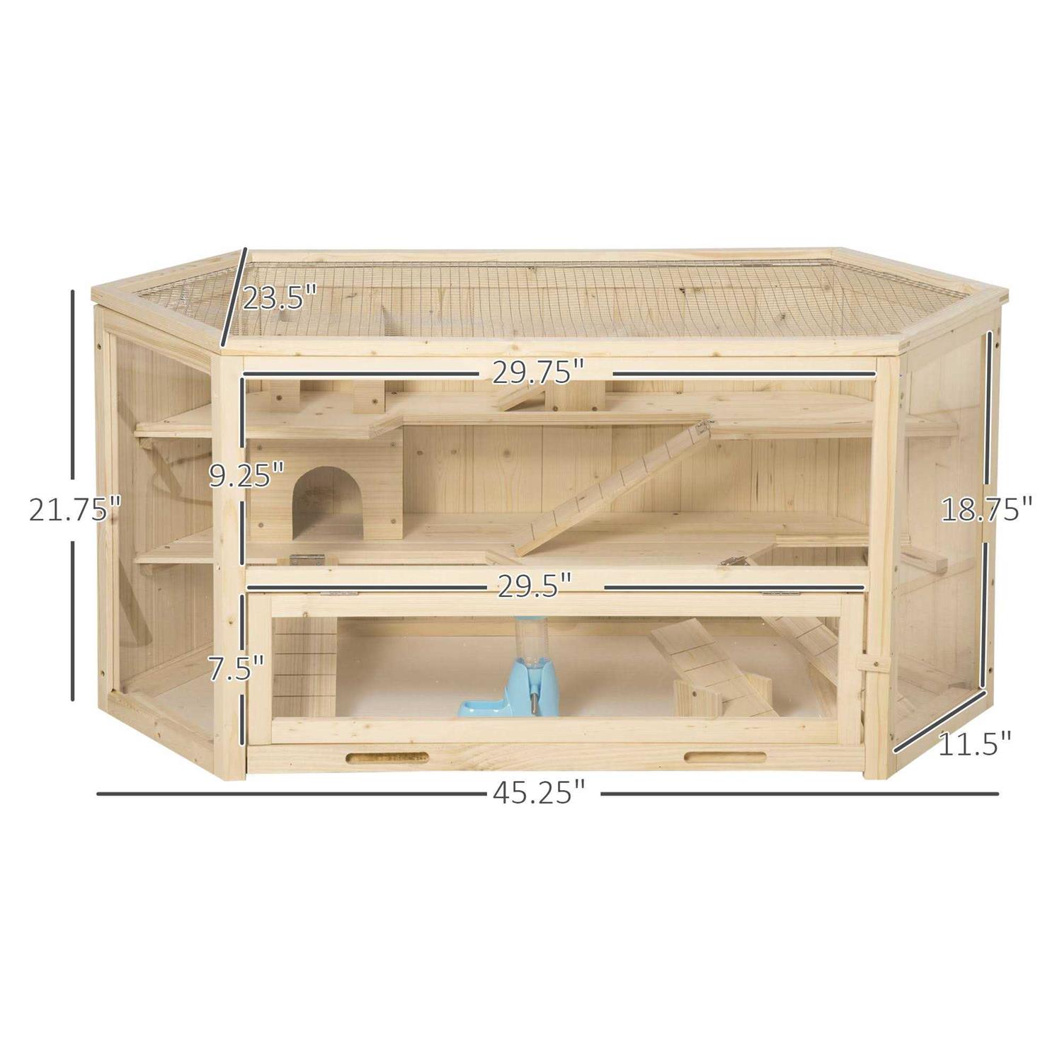 Alternative view of PawHut 3 Tier Wooden Large Hamster Cage Small Animal House with Slide and Activity Center