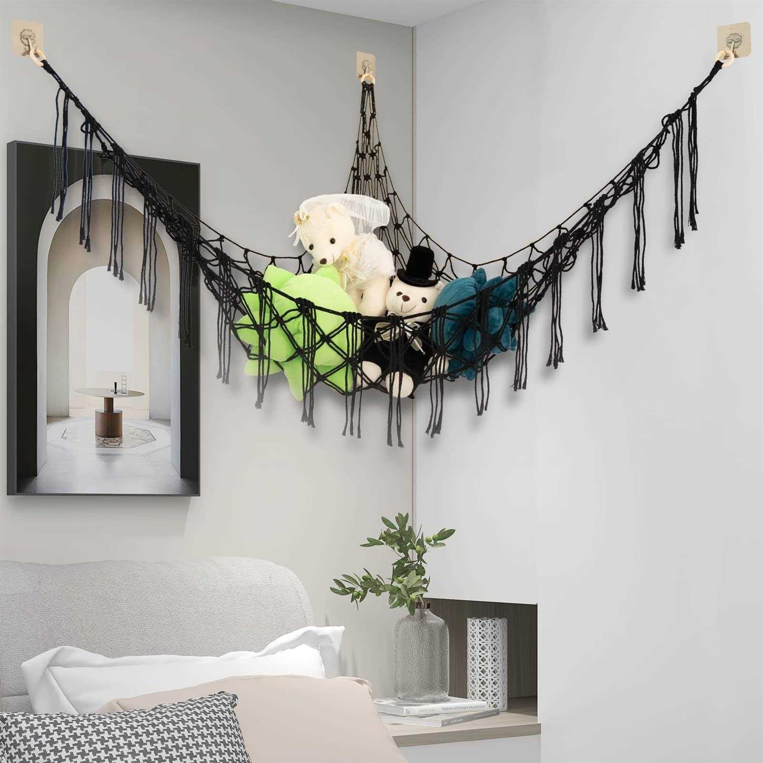 Yelienm Boho Stuffed Animals Net or Hammock Large,55 inch Toy Hammock Macrame Stuff Animal Storage Corner Hanging Net Holder,Mesh Hammock Plush Toy