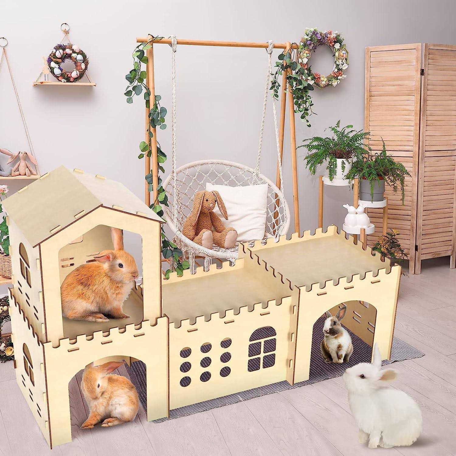 Alternative view of Extra Large Rabbit Hutch, Wooden Rabbit Houses and Hideouts Large Wooden Rabbit Castle Bunny Hideout